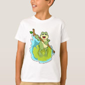 Frosch als Hiker mit Stick T-Shirt (Vorderseite)