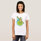 Frosch als Hiker mit Stick T-Shirt (Vorne ganz)