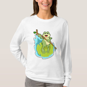 Frosch als Hiker mit Stick T-Shirt