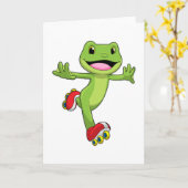 Frosch als Inline-Skater mit Roller-Skaten Karte (Gelbe Blume)