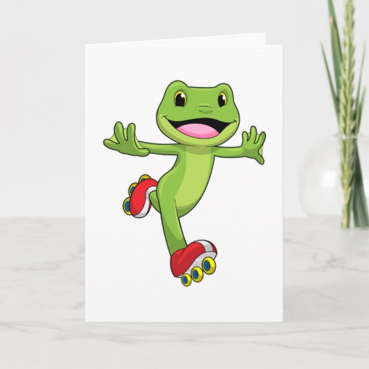 Frosch als Inline-Skater mit Rollschuhen Karte (Vorderseite)