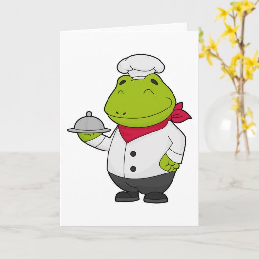 Frosch als Koch mit Platter Karte (Gelbe Blume)