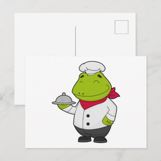 Frosch als Koch mit Platter Postkarte (Vorne/Hinten)