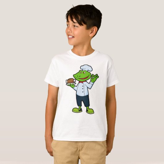Frosch als Koch mit Servierplatte & Hühnchen T-Shirt (Vorne ganz)