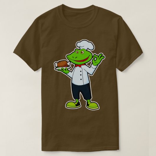 Frosch als Koch mit Servierplatte Hühnchen T-Shirt (Design vorne)