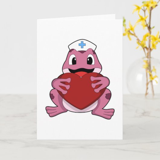 Frosch als Krankenschwester mit Herz Karte (Gelbe Blume)