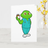 Frosch als Krankenschwester mit Medizin und Stetho Karte (Gelbe Blume)