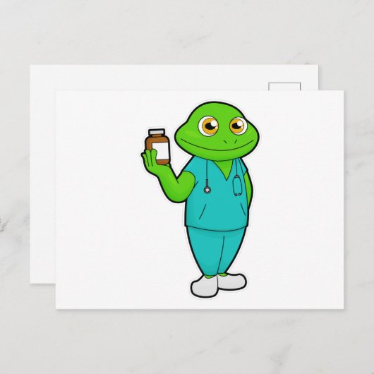 Frosch als Krankenschwester mit Medizin und Stetho Postkarte (Vorne/Hinten)