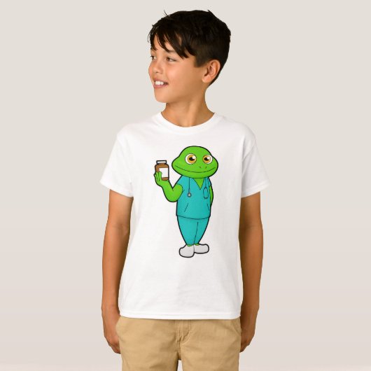 Frosch als Krankenschwester mit Medizin und Stetho T-Shirt (Vorne ganz)