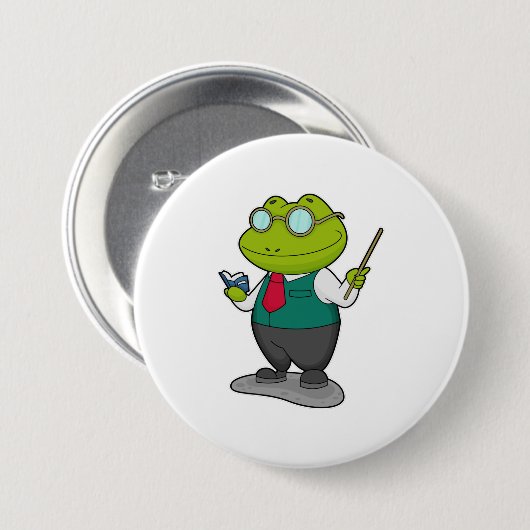 Frosch als Lehrer mit Buch Button (Vorne & Hinten)