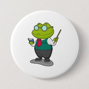 Frosch als Lehrer mit Buch Button
