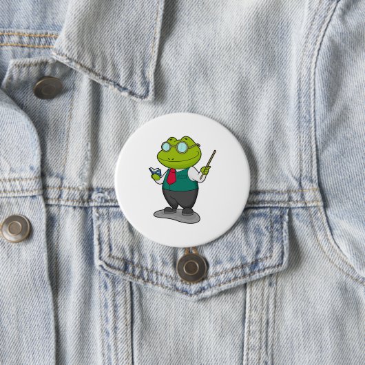 Frosch als Lehrer mit Buch Button (Beispiel)