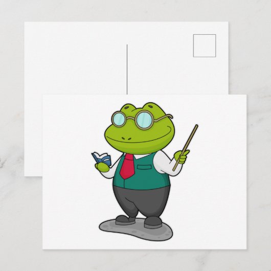 Frosch als Lehrer mit Buch Postkarte (Vorne/Hinten)