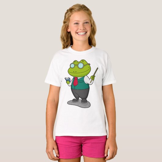 Frosch als Lehrer mit Buch T-Shirt (Vorne ganz)