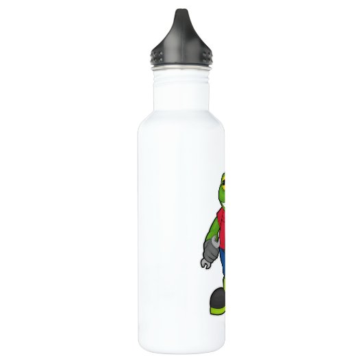 Frosch als Mechanik mit Spanner Edelstahlflasche (Links)