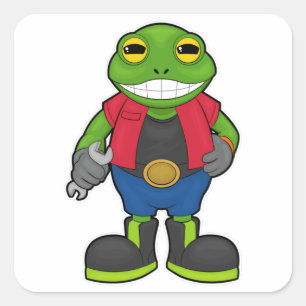 Frosch als Mechanik mit Spanner Quadratischer Aufkleber