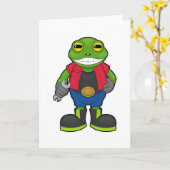 Frosch als Mechaniker mit Schraubenschlüssel Karte (Gelbe Blume)