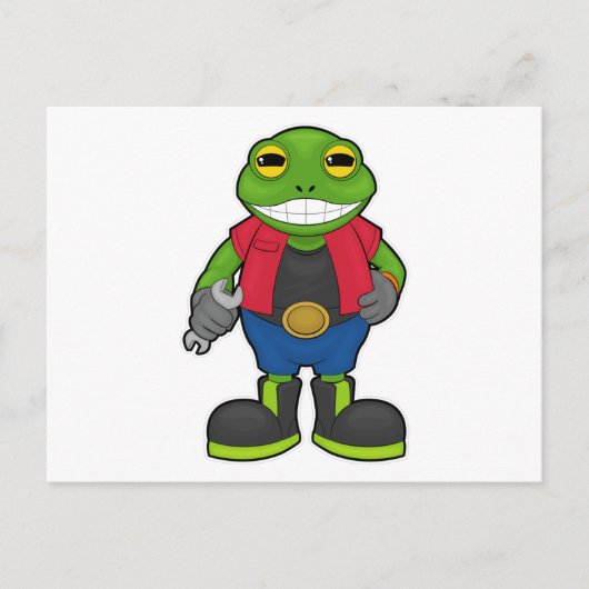 Frosch als Mechaniker mit Schraubenschlüssel Postkarte (Vorderseite)