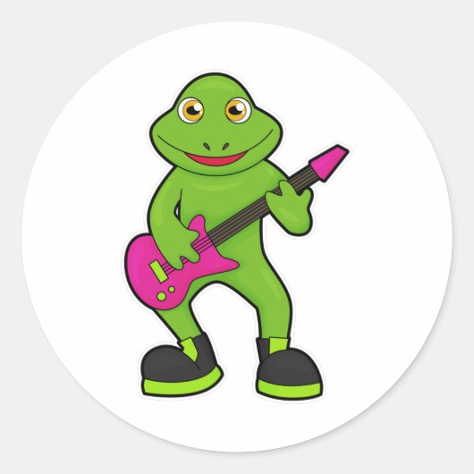 Frosch als Musiker mit Gitarre Runder Aufkleber (Vorderseite)