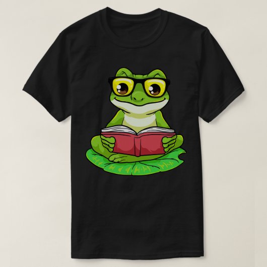 Frosch als Nerd mit Brillenbuch T-Shirt (Design vorne)