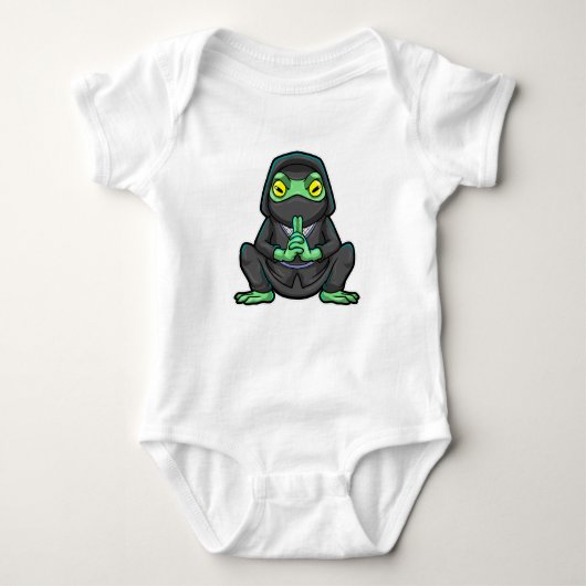 Frosch als Ninja in schwarz Baby Strampler (Vorderseite)