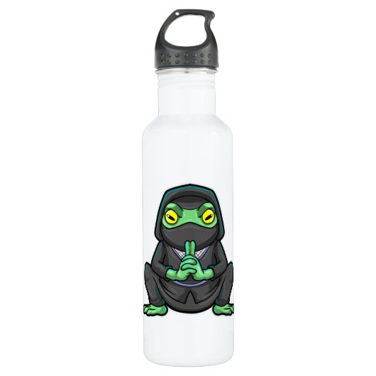 Frosch als Ninja in schwarz Edelstahlflasche (Vorderseite)