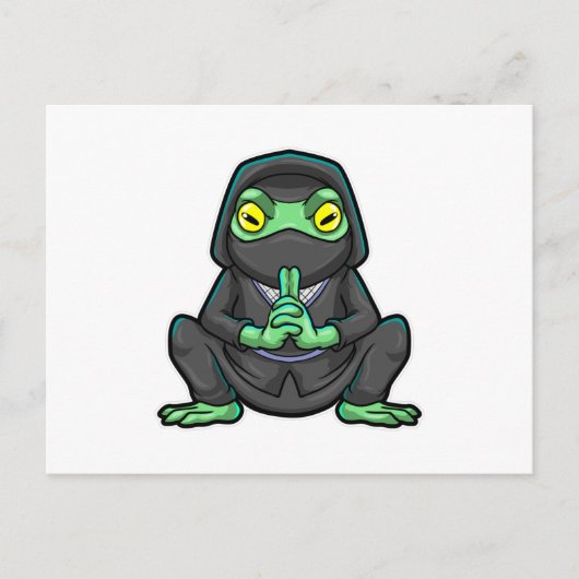 Frosch als Ninja in schwarz Postkarte (Vorderseite)