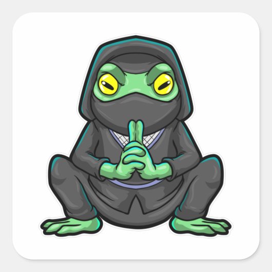 Frosch als Ninja in schwarz Quadratischer Aufkleber (Vorderseite)
