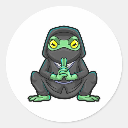 Frosch als Ninja in schwarz Runder Aufkleber (Vorderseite)