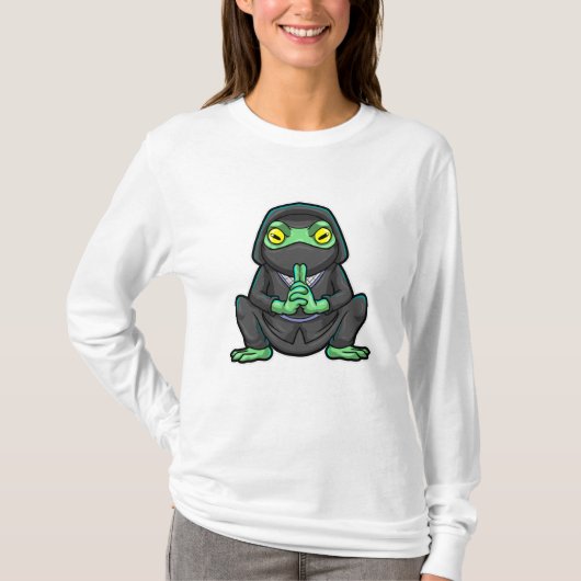Frosch als Ninja in schwarz T-Shirt (Vorderseite)