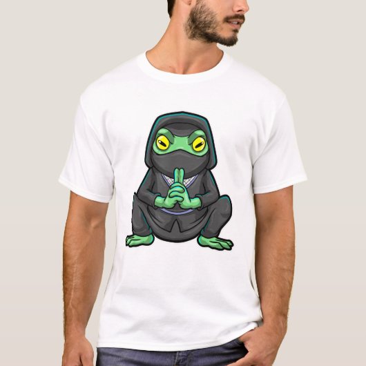 Frosch als Ninja in schwarz T-Shirt (Vorderseite)