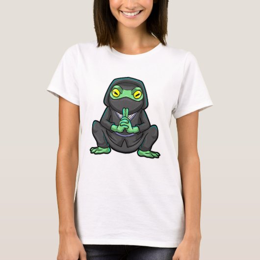 Frosch als Ninja in schwarz T-Shirt (Vorderseite)