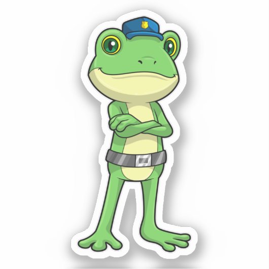 Frosch als Polizeibeamter mit Polizeihut Aufkleber (Vorderseite)