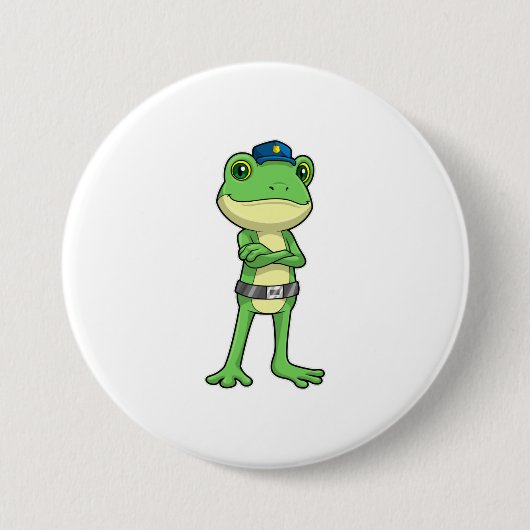 Frosch als Polizeibeamter mit Polizeihut Button (Vorderseite)
