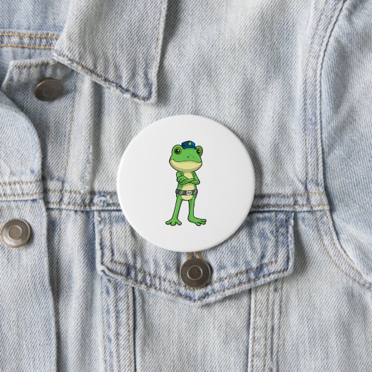 Frosch als Polizeibeamter mit Polizeihut Button (Beispiel)