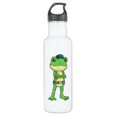 Frosch als Polizeibeamter mit Polizeihut Edelstahlflasche (Vorderseite)