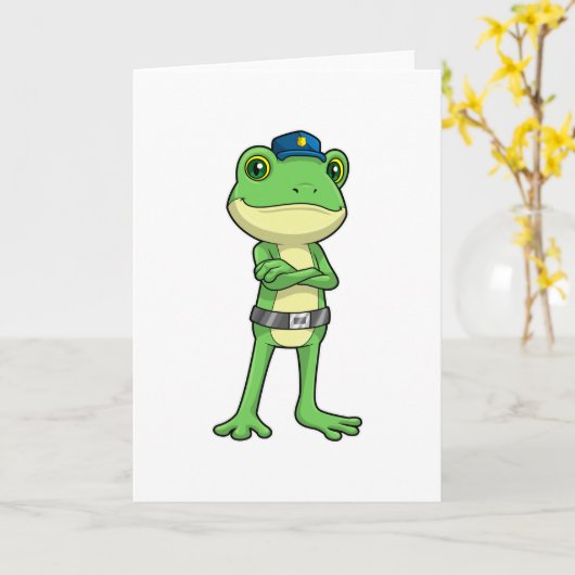 Frosch als Polizeibeamter mit Polizeihut Karte (Gelbe Blume)