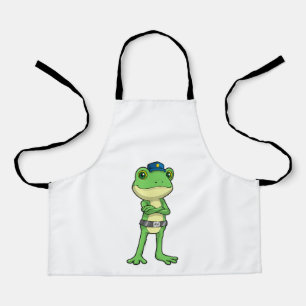 Frosch als Polizeibeamter mit Polizeihut Schürze