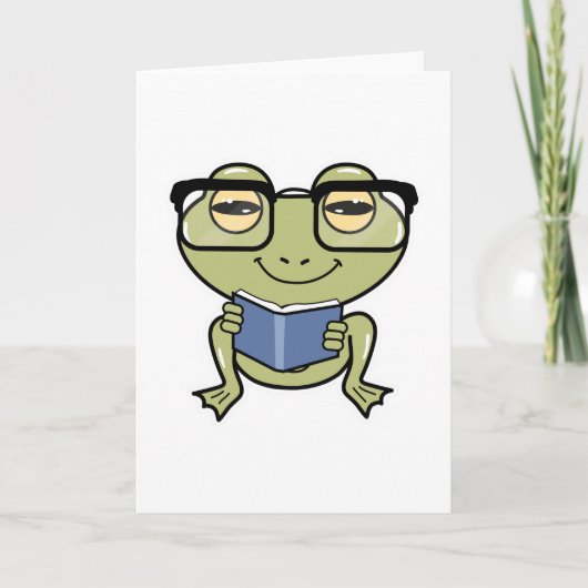 Frosch als Schüler mit Buch Karte (Vorderseite)