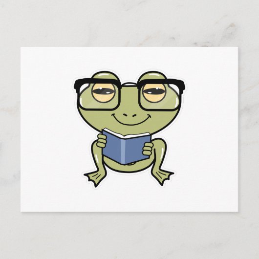 Frosch als Schüler mit Buch Postkarte (Vorderseite)