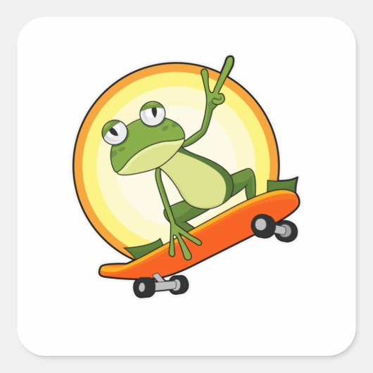 Frosch als Skater mit Skateboard Quadratischer Aufkleber (Vorderseite)