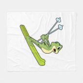 Frosch als Skijumper mit Ski.PNG Fleecedecke (Vorderseite (Horizontal))
