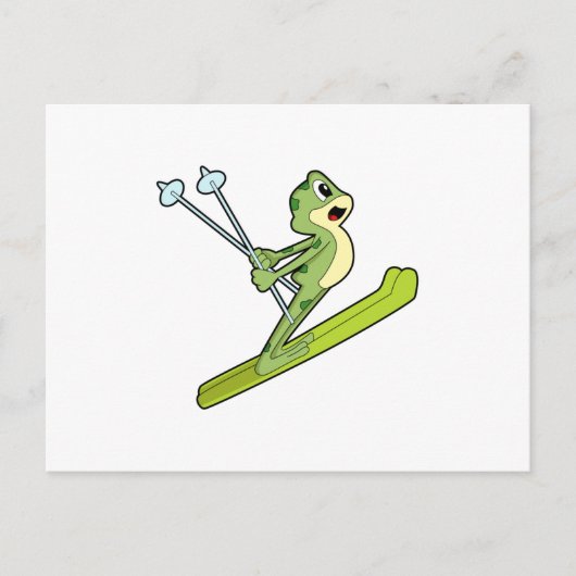 Frosch als Skijumper mit Ski.PNG Postkarte (Vorderseite)