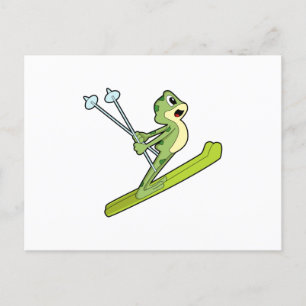Frosch als Skispringer mit Ski.PNG Postkarte