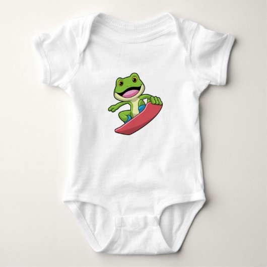 Frosch als Snowboarder mit Snowboard Baby Strampler (Vorderseite)