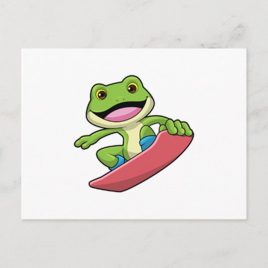 Frosch als Snowboarder mit Snowboard Postkarte (Vorderseite)