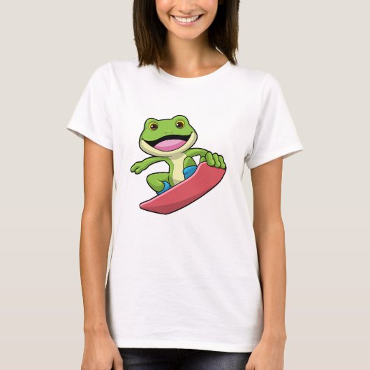 Frosch als Snowboarder mit Snowboard T-Shirt (Vorderseite)