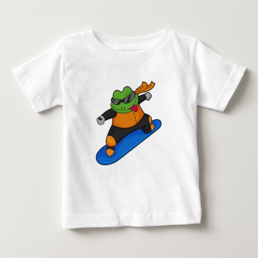 Frosch als Snowobarder mit Snowboard Baby T-shirt (Vorderseite)