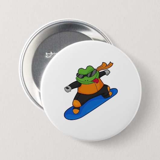 Frosch als Snowobarder mit Snowboard Button (Vorne & Hinten)