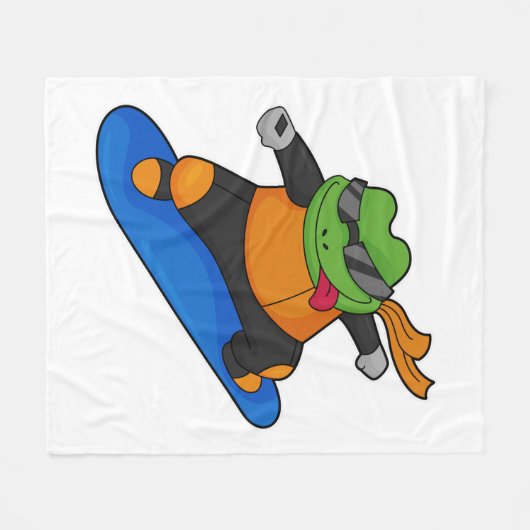 Frosch als Snowobarder mit Snowboard Fleecedecke (Vorderseite (Horizontal))